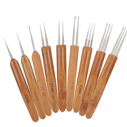 9Pcs Dreadlock Crochet Hook Set for Braiding Hair with Bamboo Handle Design 1