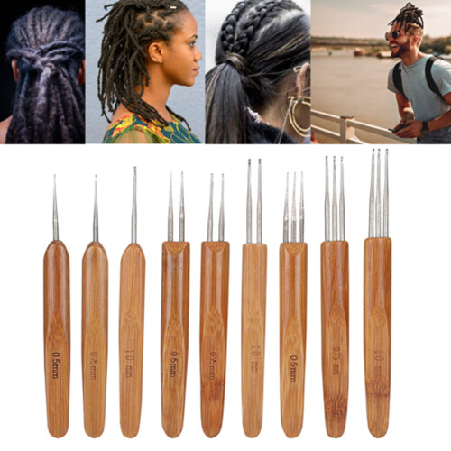 9Pcs Dreadlock Crochet Hook Set for Braiding Hair with Bamboo Handle Design 2