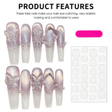 (XS) Glitter French Fake Nails with Butterfly for DIY