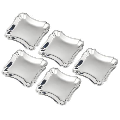 5Pcs Stainless Steel Rectangular Service Plates with Lace Edges, Sizes S/M/L