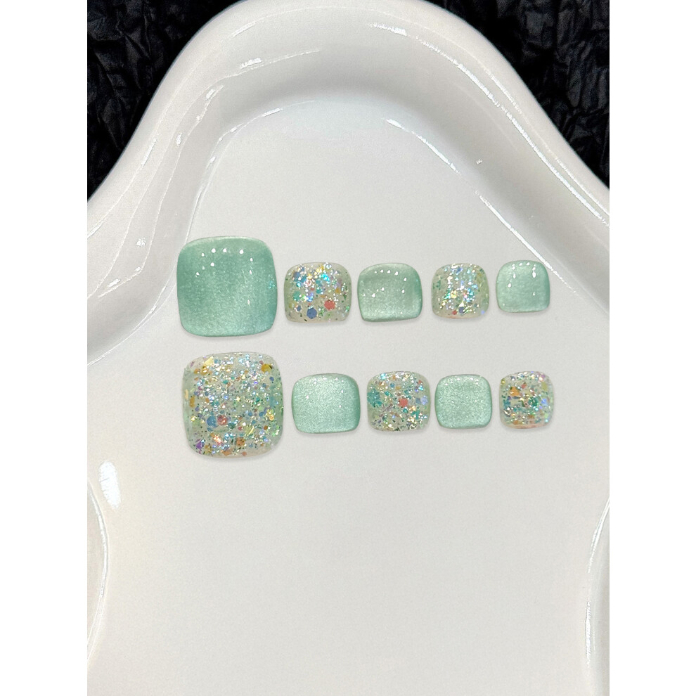 Zhouq-Outdoors (Xs) Gradient Rhinestone Toe Nails - 10Pcs
