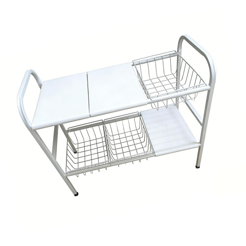 Extendable Kitchen Storage Rack Featuring 2 Levels 3-White