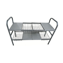 Flexible Kitchen Storage Rack 2 Level 4 Shelves 4 Baskets-Gray