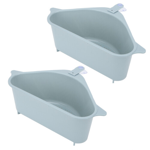 2Pcs Blue Triangular Kitchen Sink Draining Rack Organizer 26x14x9cm 1