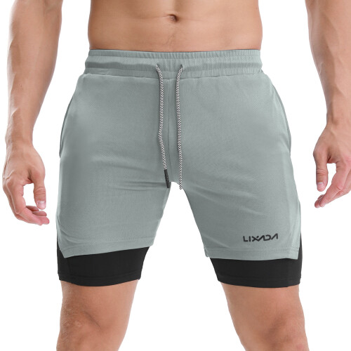 Lixada Men’s 2-in-1 Exercise Shorts with Towel Loop Pockets Quick Dry 2