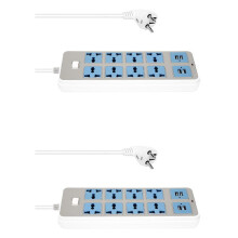 2X Power Strip with 4 USB Sockets, 3000W Power, 8 Universal Sockets, 6.5-Foot Power Cord, EU Plug