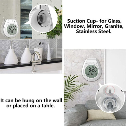 2X Digital Shower Clock Waterproof, Bathroom Timer Clock, Digital Kitchen Wall Clock, LCD Display, 12/24 Hour Format 2