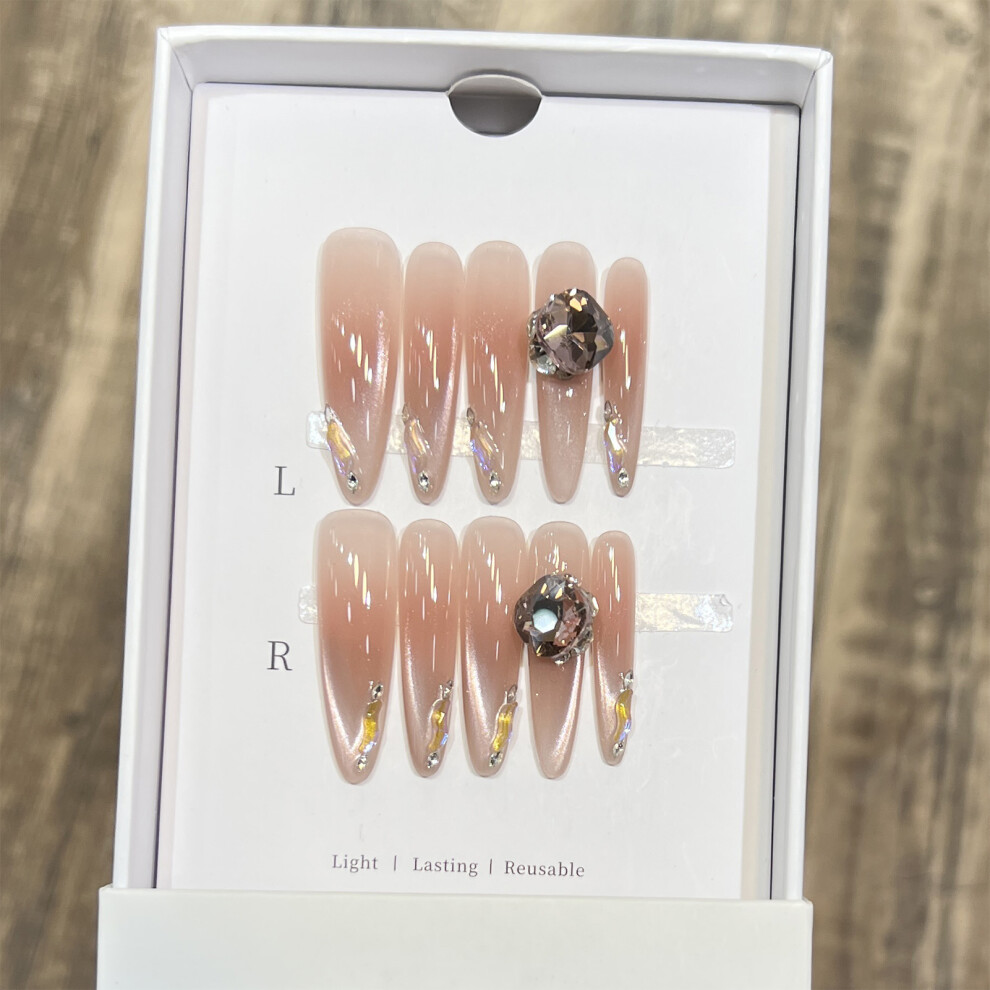 Hue-Grain (Xs) 10Pcs Rhinestone Acrylic Fake Nails For Wedding Party