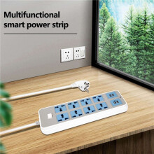 2X Power Strip with 4 USB Sockets, 3000W Power, 8 Universal Sockets, 6.5-Foot Power Cord, EU Plug