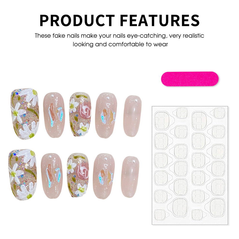 Hue-Grain 3D Press-On Nails Kit, Removable Designs