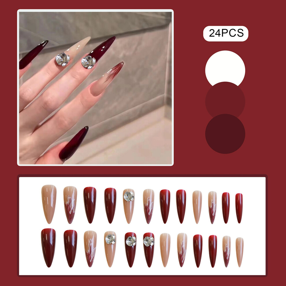 Hue-Grain \"Nude & Wine Red Press-On Nails For Dating & Travel\"