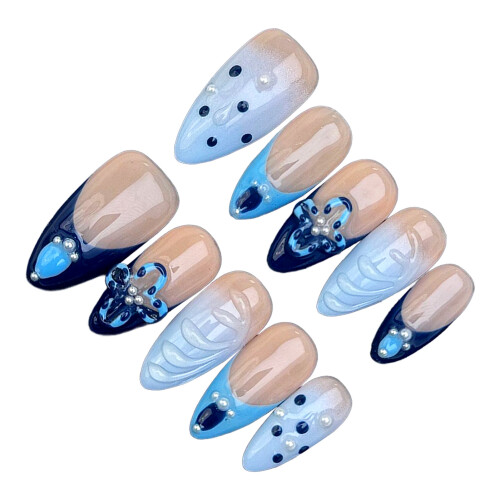 (XS) Blue Tip Fake Nails - Durable Stage Performance 1