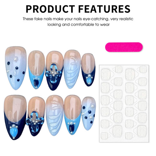 (XS) Blue Tip Fake Nails - Durable Stage Performance 2