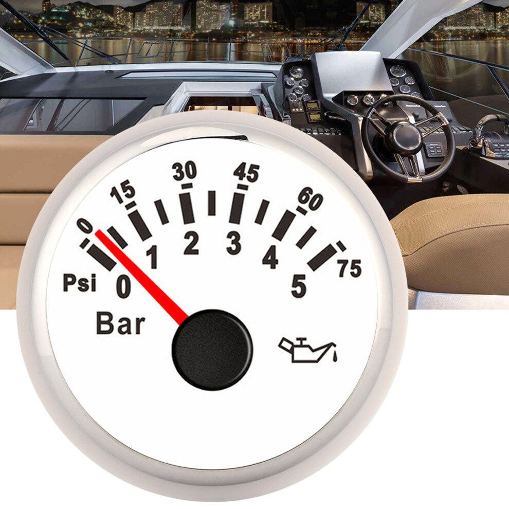 Led Backlit Oil Pressure Gauge 0-10Bar 145Psi For Auto Boat Truck 12V/24V Power Silver 4911392317859