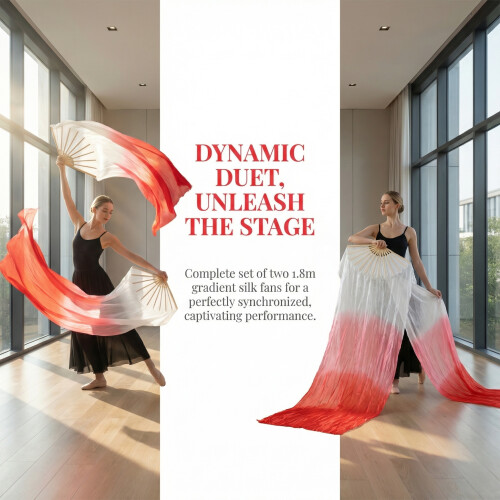 2Pièces Éventails Dégradé Pour Danse, Bambou Multi-Couleur 2