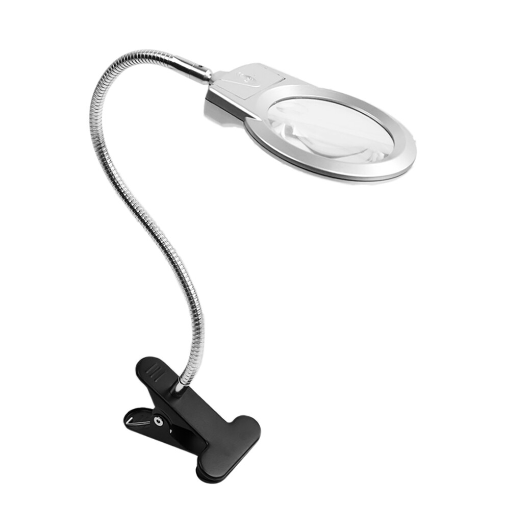 Flexible LED Desk Magnifier Lamp with Clamp, 107x22mm Acrylic Lens