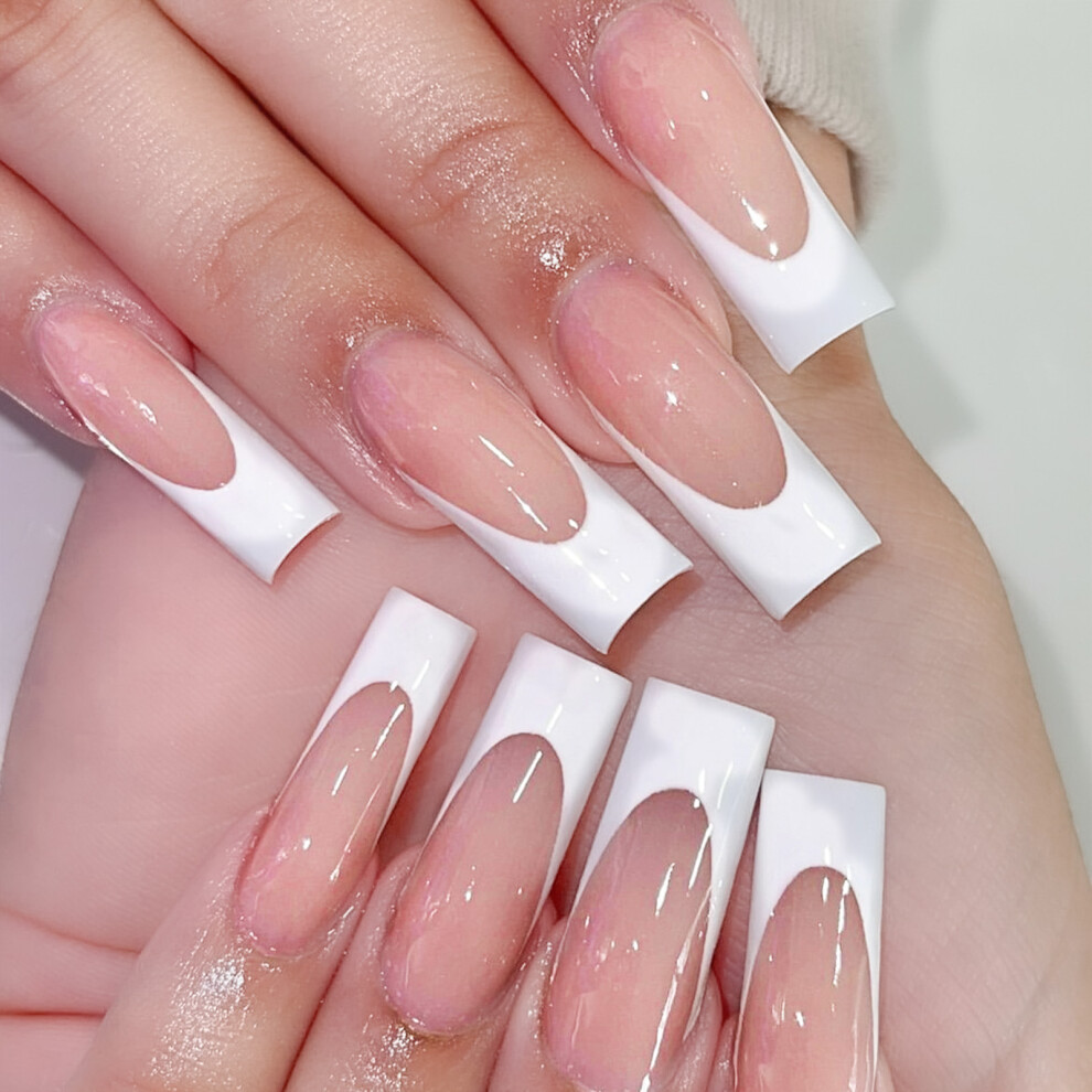 Dcph-Clothing 24Pcs Pink French False Nails For Work & Party