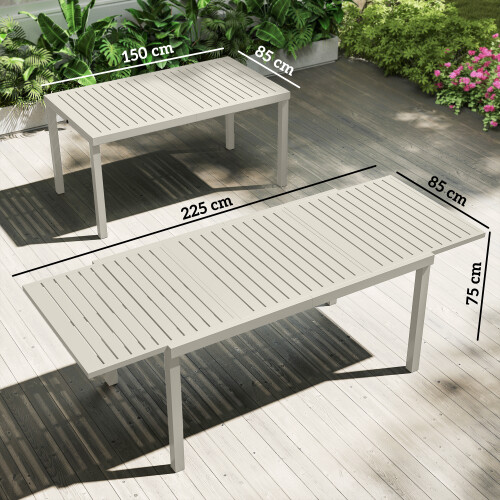 Outsunny Mesa Jardín Extensible Blanco 225 x 85 x 75 cm 2