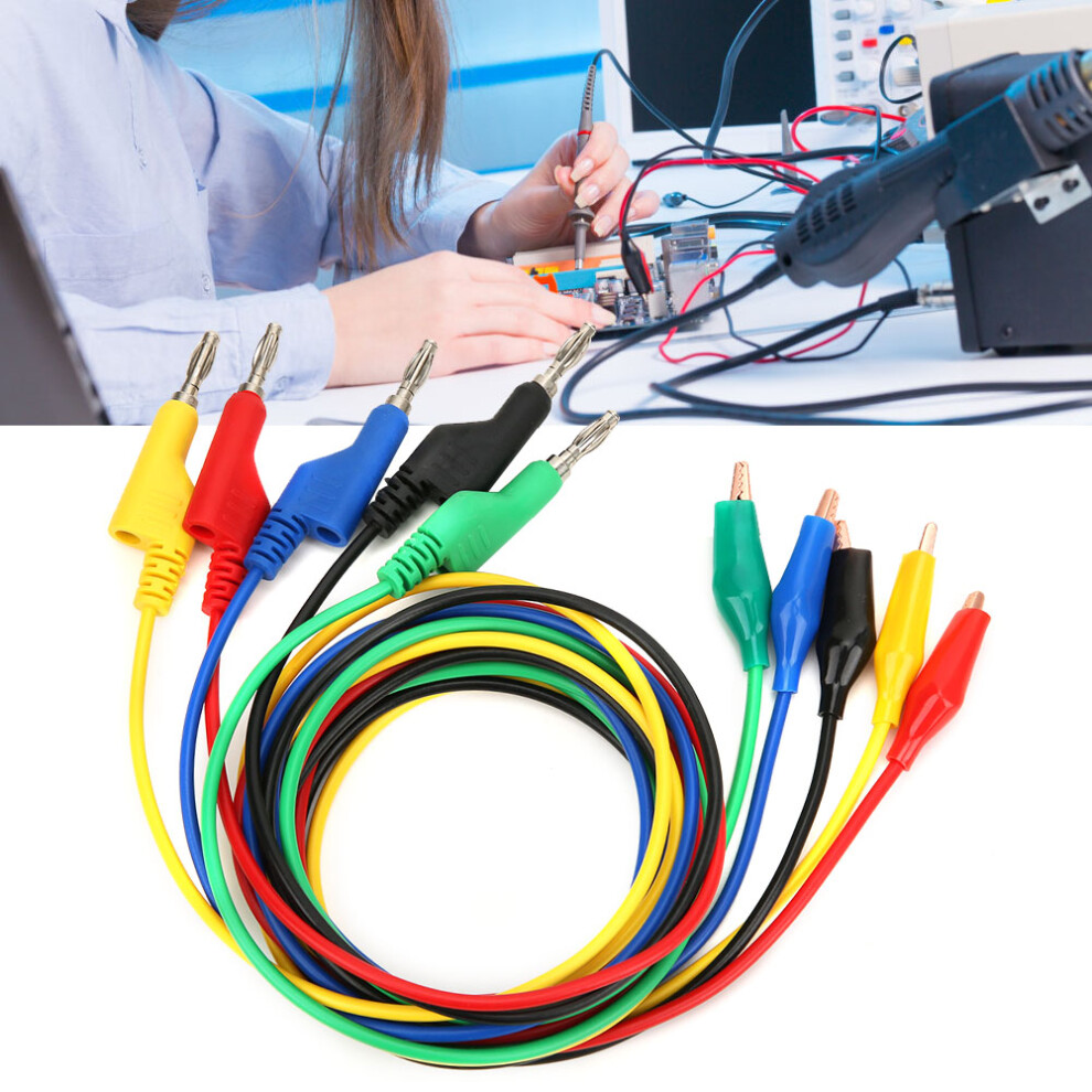 P1044 5Pcs 4Mm 1M Stackable Banana Plug To Clip Test Lead For Multimeter 8761392323024