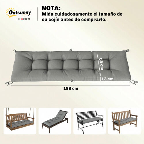 Outsunny Cojín para Banco Gris 198 x 65 x 13 cm 2