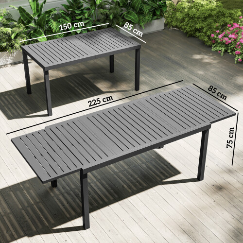 Outsunny Mesa Jardín Extensible Gris 225 x 85 x 75 cm 2