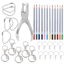 12-Color Heat Shrinkable Film Set with Pencils, Hole Puncher & DIY Keychain Brooch