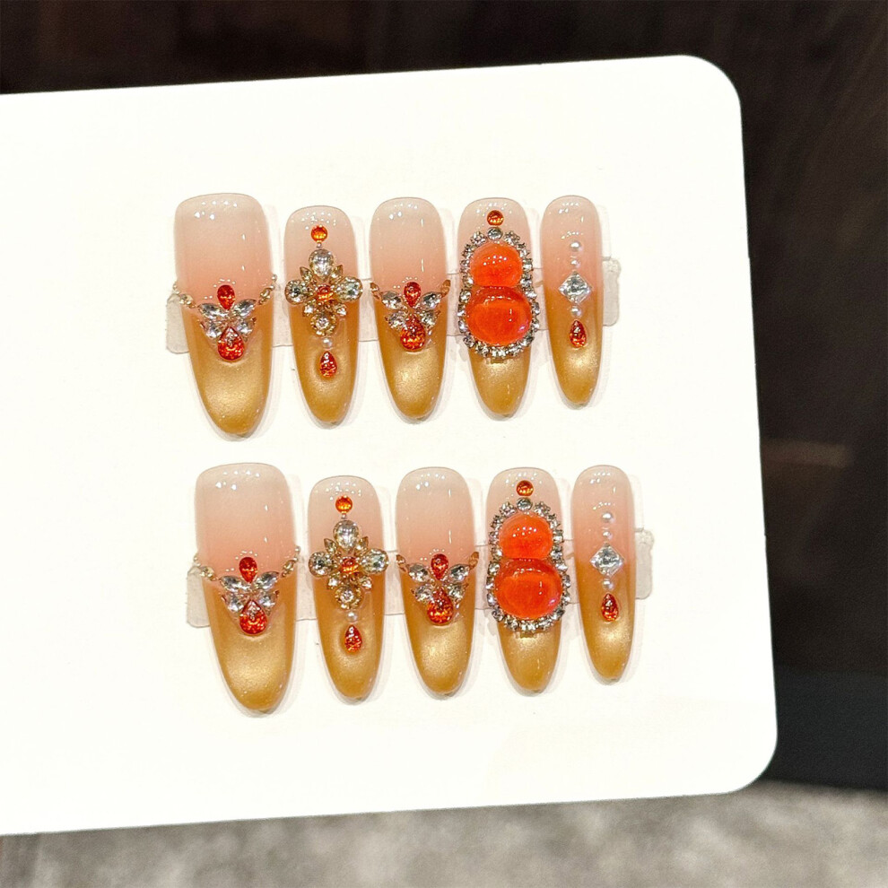 Creation-3C (Xs) 10Pcs Champagne Ombre Fake Nails W/Rhinestones