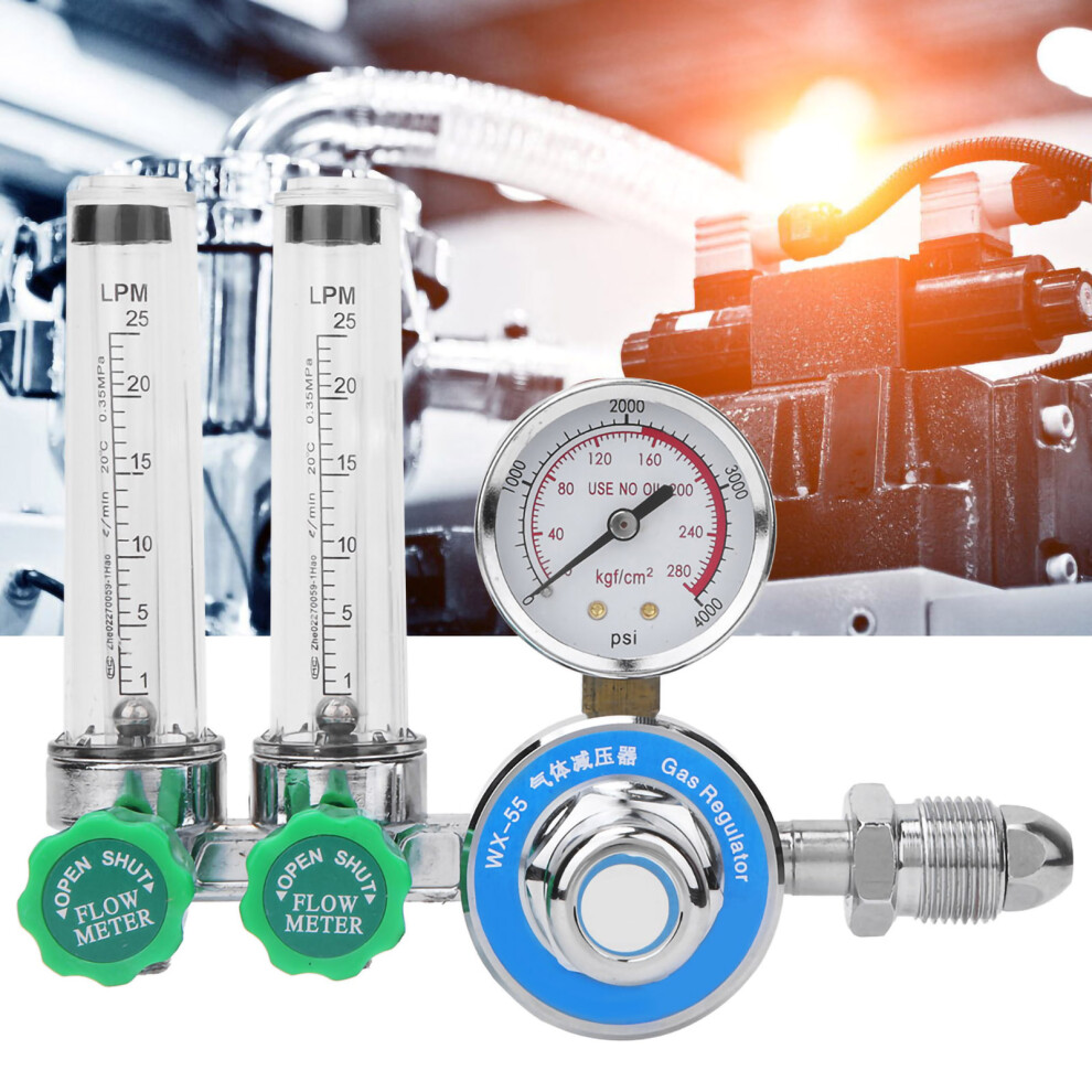 Wx-55X-2L Argon Regulator Dual Tube Gas Flowmeter 0-4000Psi 3681392329497