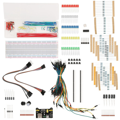 Electronics Starter Kit with Breadboard, Jumper Wires, LEDs & Resistors 1