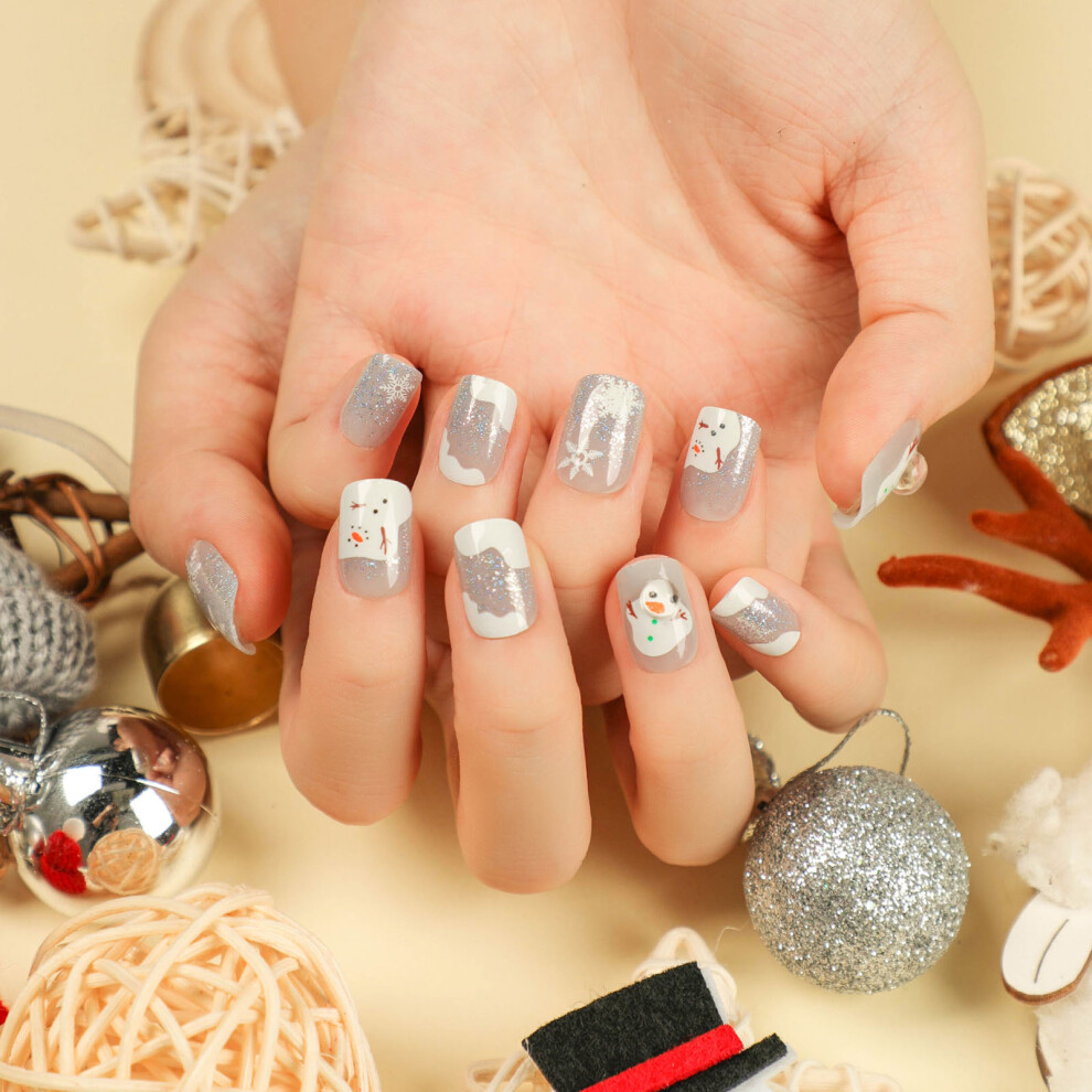 Hue-Grain (Jelly Glue Model) Glitter Snowflake Press-On Nails For Office