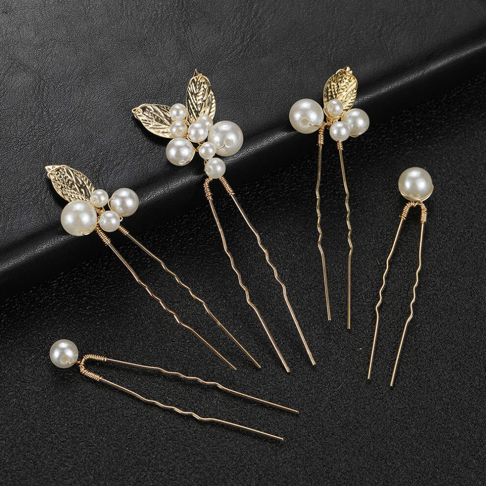 Phui-Pet-Supplies 5Pcs Gold Leaf Hair Forks For Brides