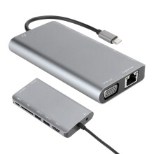 TypeC Notebook Docking Station 8-in-1 4K USB3.0 Hub HDMI VGA in Gray