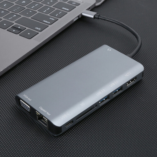 TypeC Notebook Docking Station 8-in-1 4K USB3.0 Hub HDMI VGA in Gray 2