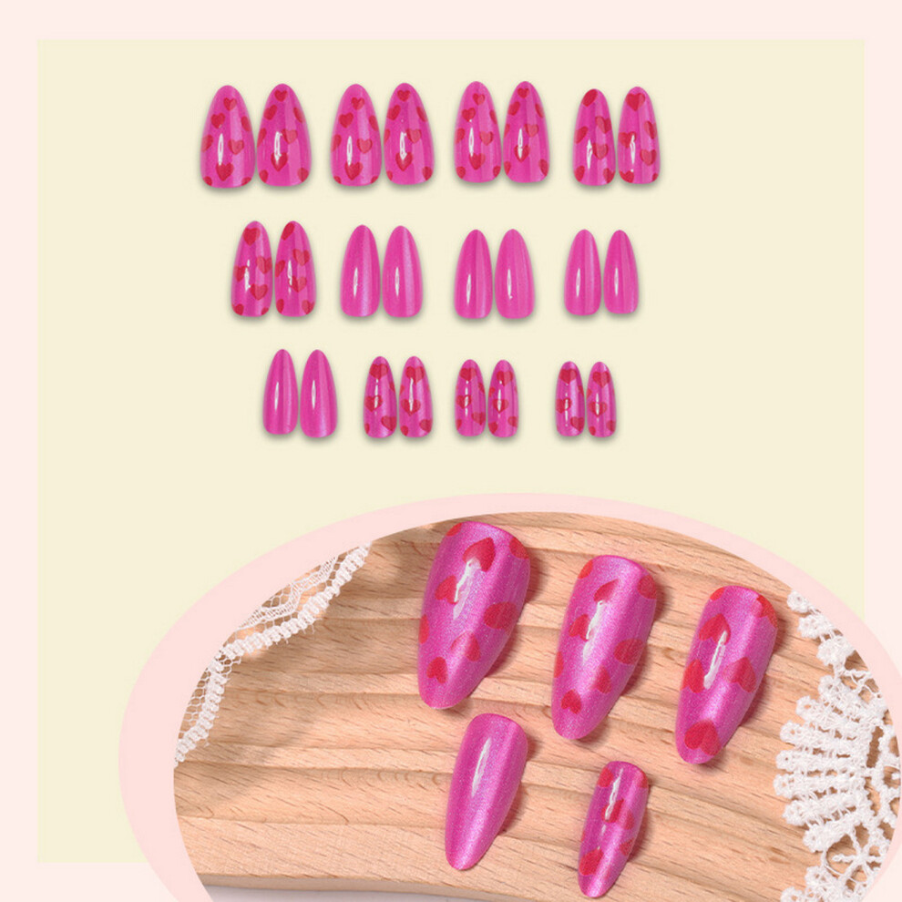 Dcph-Clothing 24Pcs Heart Cat-Eye False Nails For Women