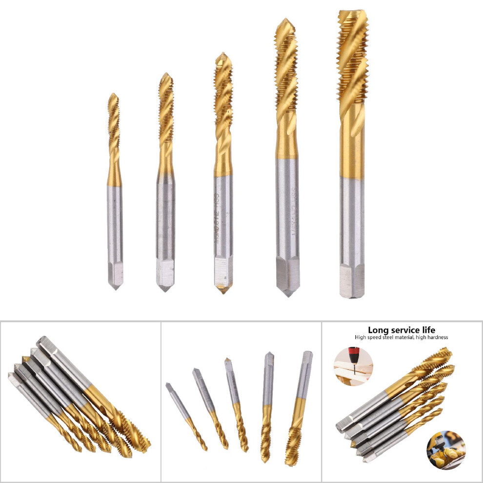 5 Pcs Titanium Hss Spiral Flute Tap Kit M3-M8 For Metal Threading 9361392618640