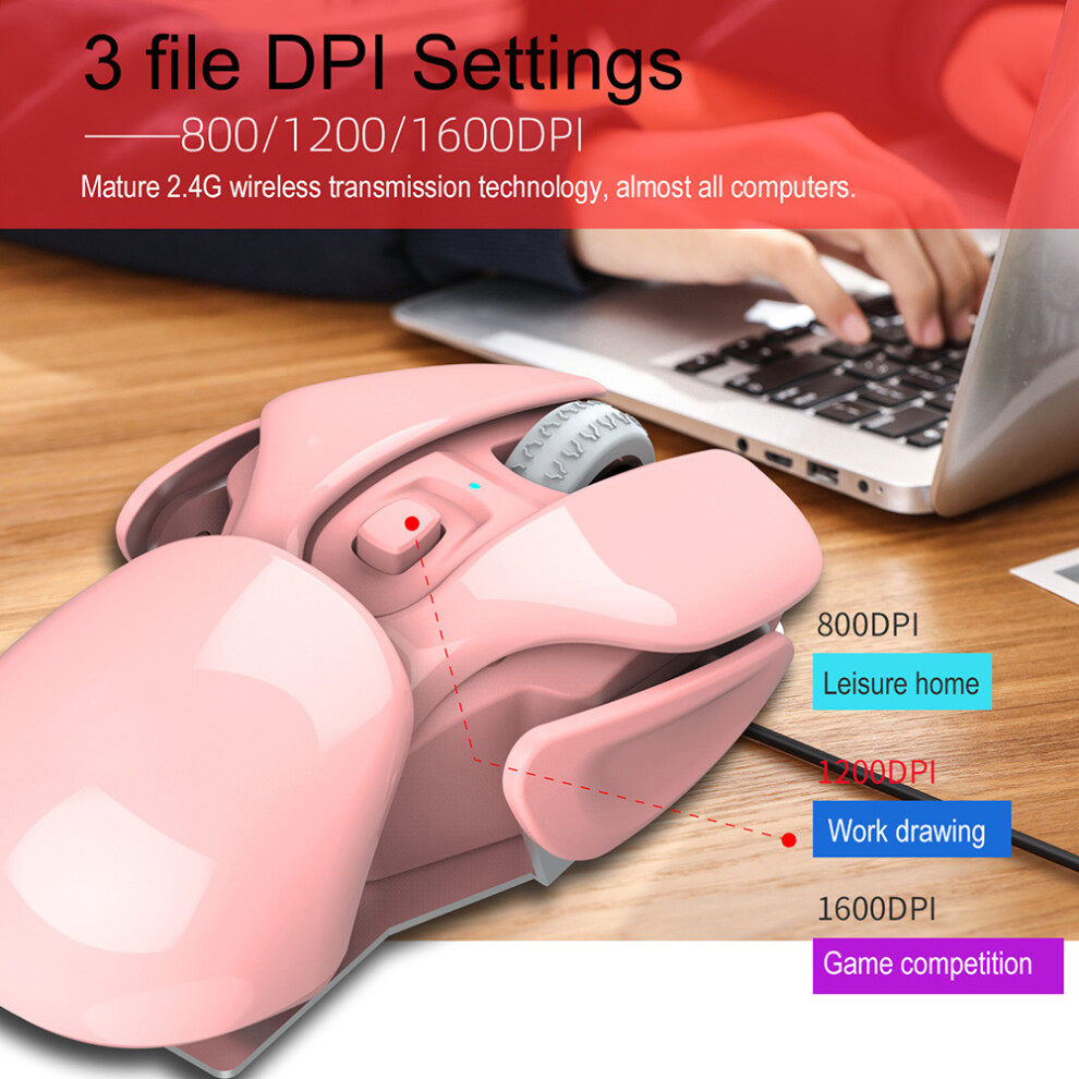Wireless Mouse T37 1600Dpi Rechargeable 2.4G Silent With 10M Range Pink 8081392334890