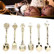 6Pcs Vintage Zinc Alloy Cutlery Set Gold, Silver, Red & Green 84g