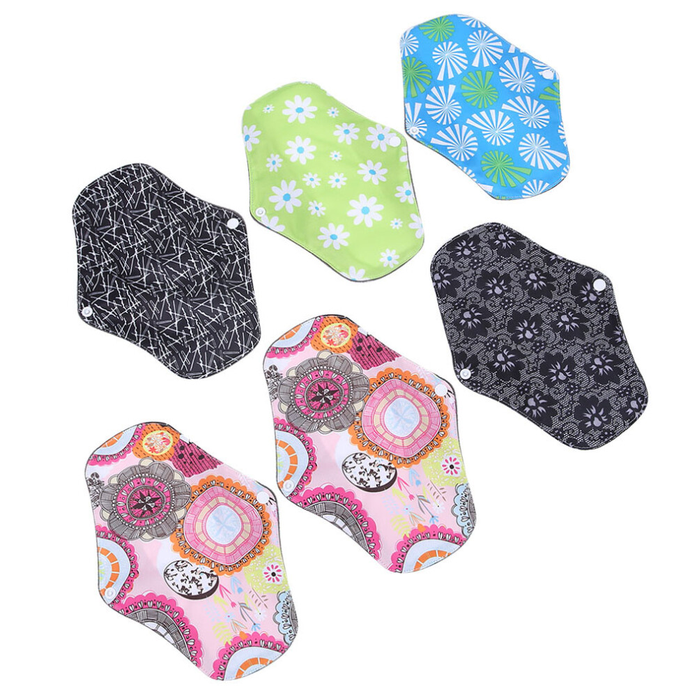 6pcs Bamboo Charcoal Washable Menstrual Pads M 18x25cm Reusable Sanitary Napkins