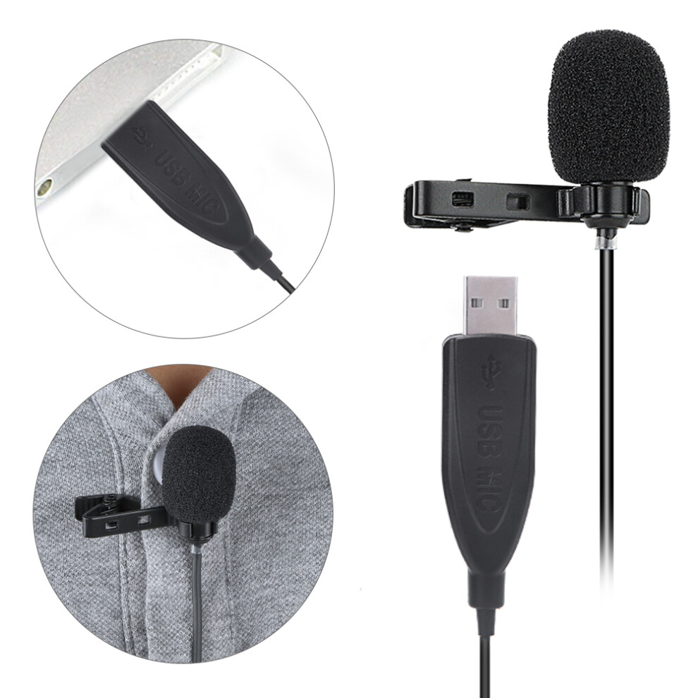 Usb Lapel Microphone, Omnidirectional, Portable, Black 8751362450126