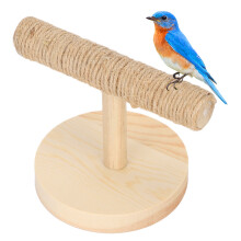 Wood Bird Cage Stand with Hemp Rope, Training & Playground Platform