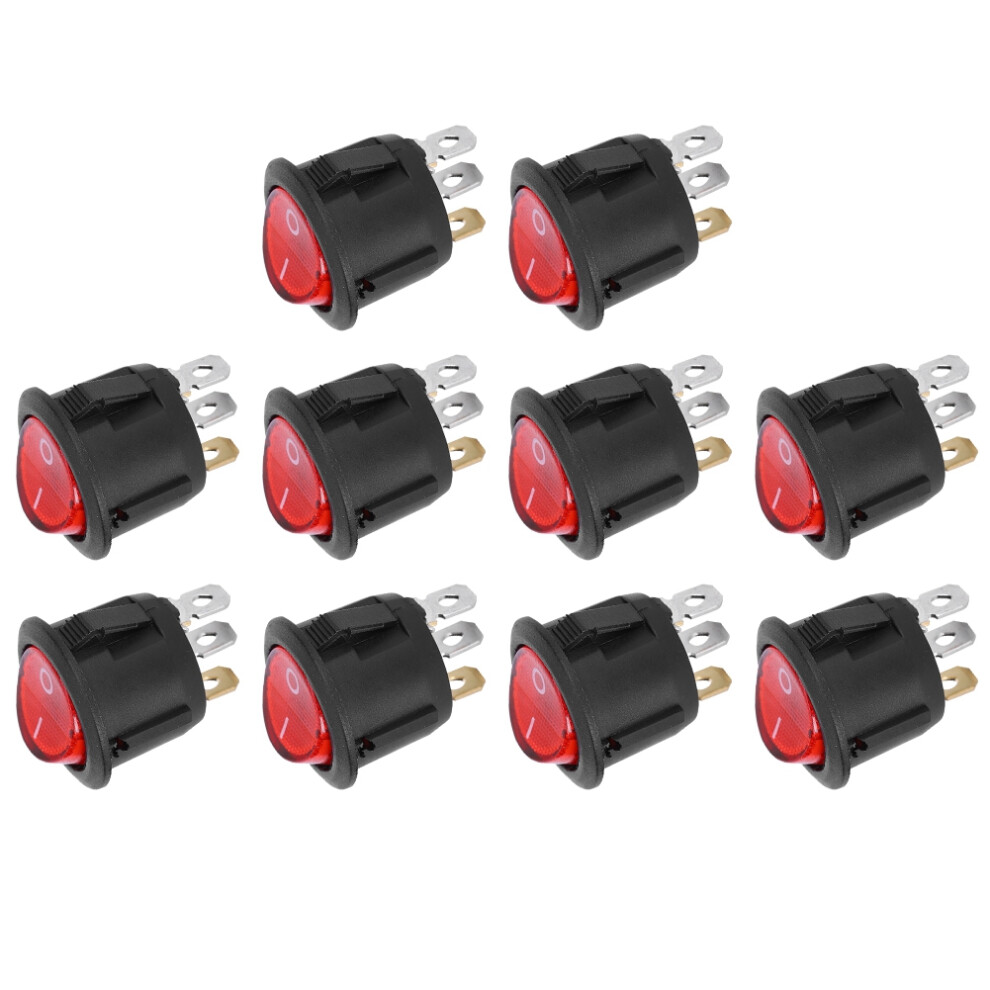10Pcs 3Pin Red Light Rocker Switch 6A 250V For Household Appliances 7611392345506