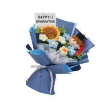 Fijne gehaakte bloemenbundels 25x35cm,-Blauwe afstudeerbouq