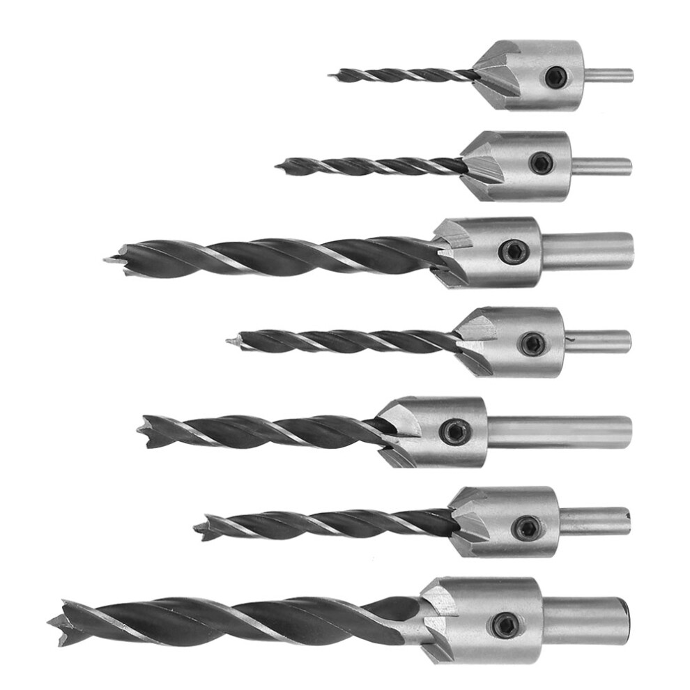 Woodworking Countersunk Drill Bits 7Pcs Set 5 Flute Chamfer Tool With Hex Key 9321392628506