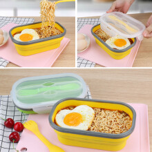 800ml Silicone Folding Lunch Box - Yellow, 20.5x13cm, Portable