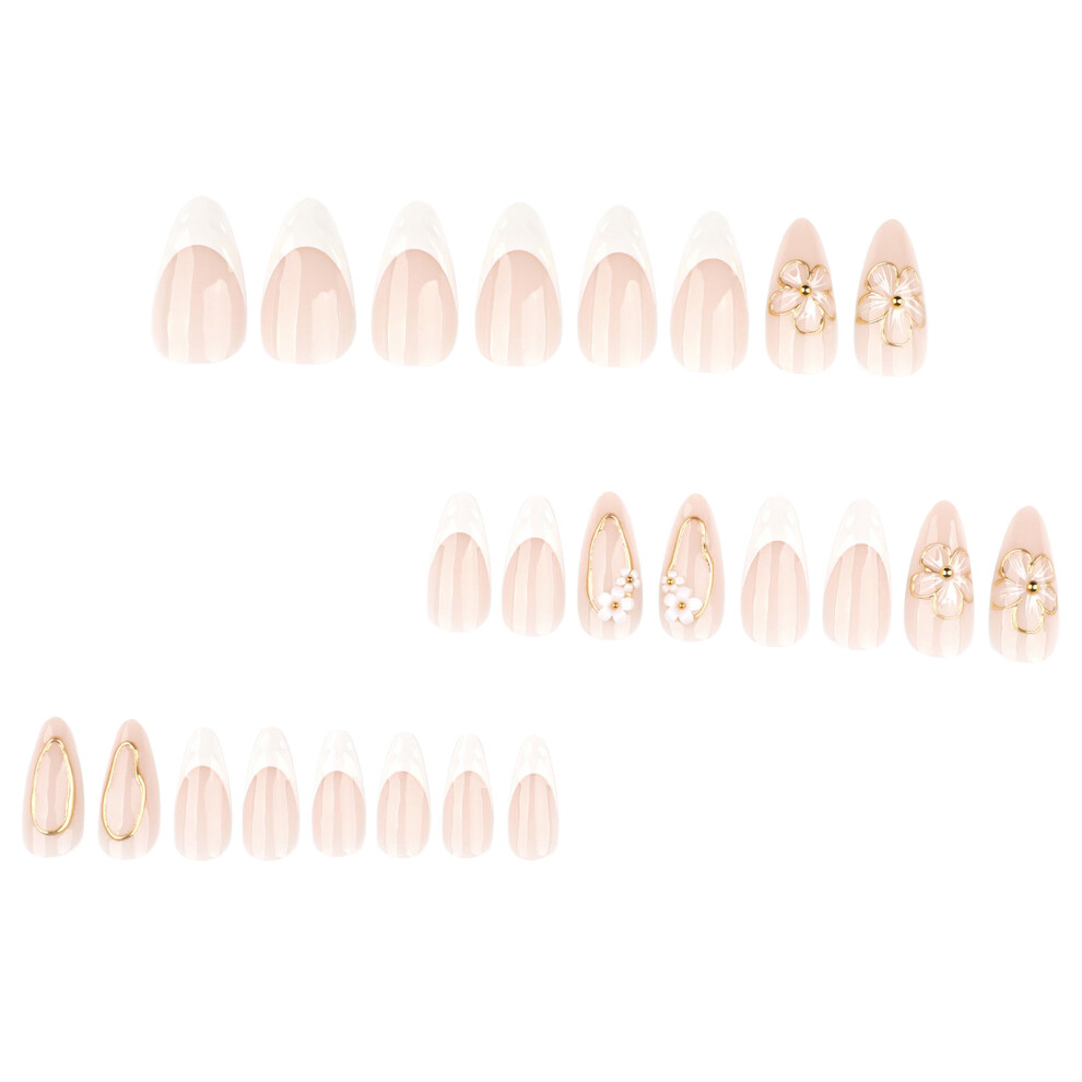 Dcph-Clothing 3D Floral French Press On Nails - 24Pcs Matte Almond