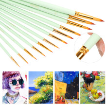 12Pcs Artist Paint Brushes Set Nylon Hair Oil Watercolor Acrylic Green