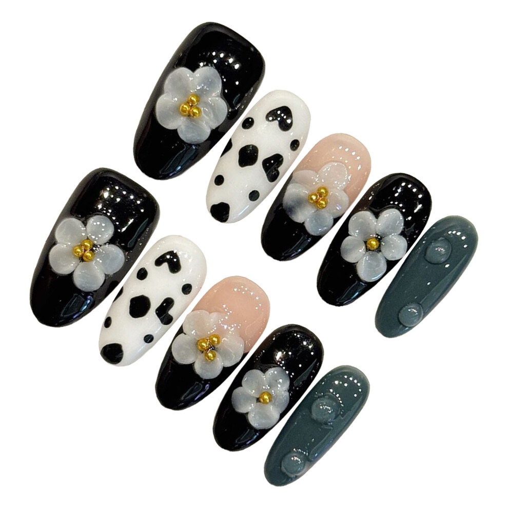 Dcph-Clothing (Xs) 10Pcs Cow Print Press-On Nails With Rhinestones