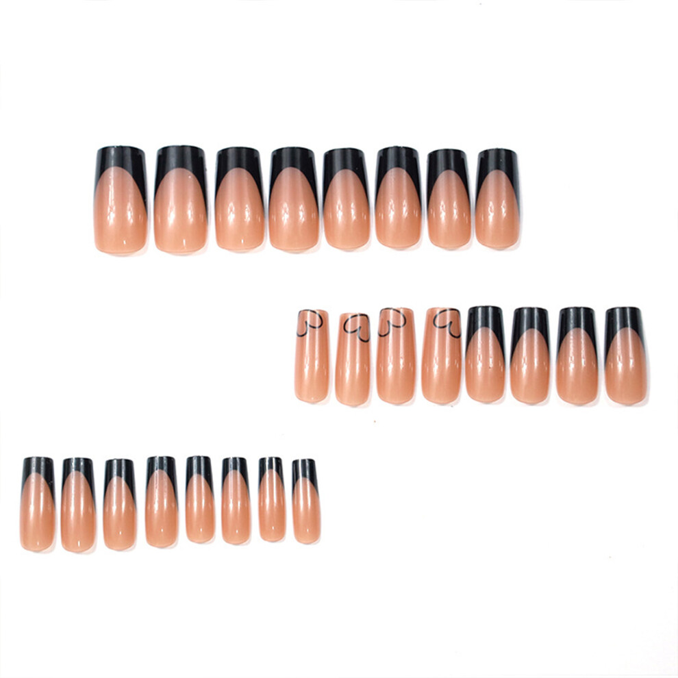 Dcph-Clothing French Heart False Nails - 24Pcs Black Set
