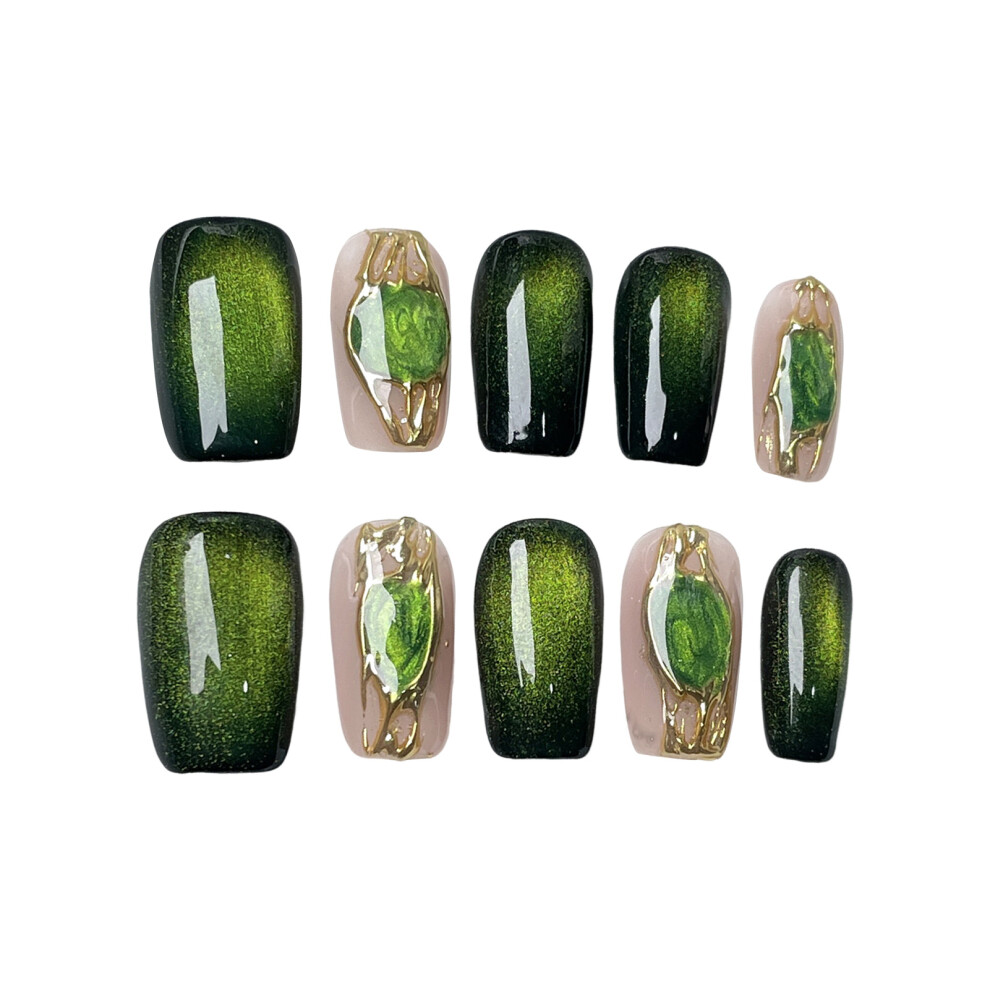 Dcph-Clothing (Xs) Charming Green Cat Eye False Nails Reusable