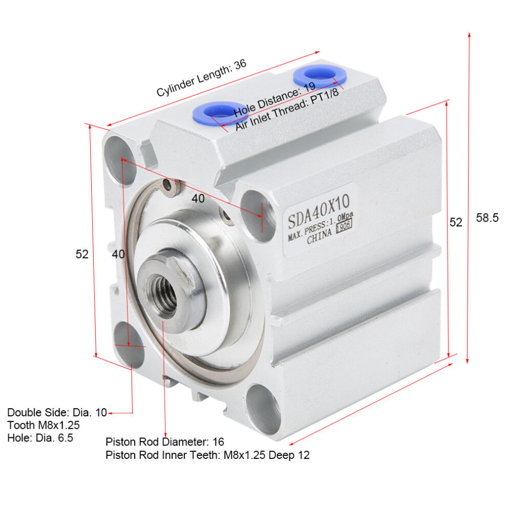 Double Action Pneumatic Cylinder SDA40 15mm